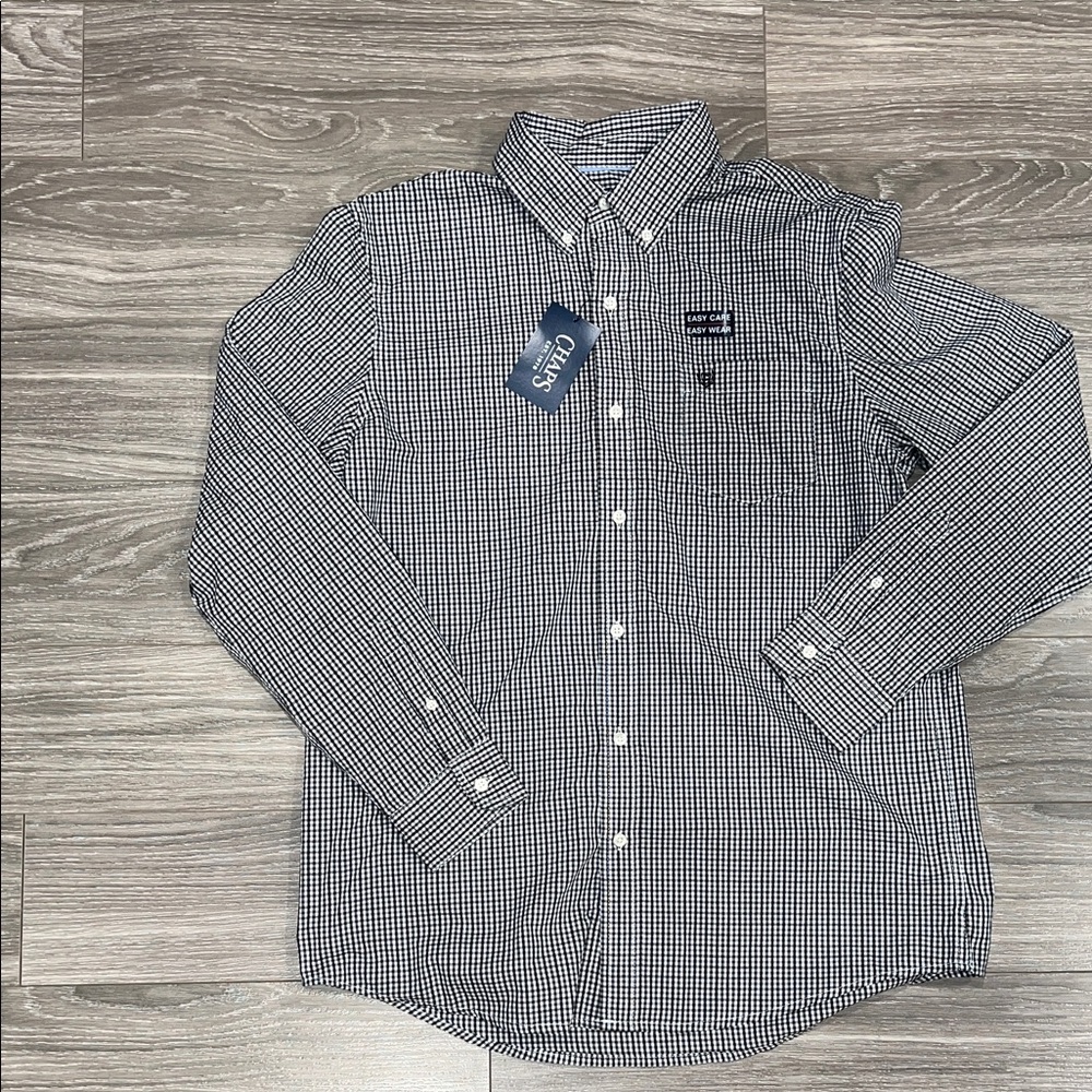 Chaps Black and White Gingham Button Down Shirt